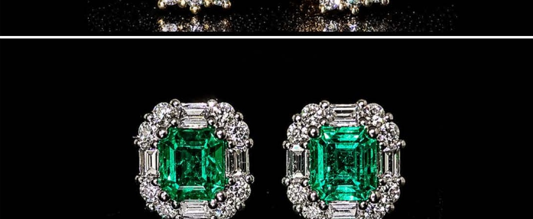 Square-Cut Emerald Halo Diamond Stud Aretes in White Gold