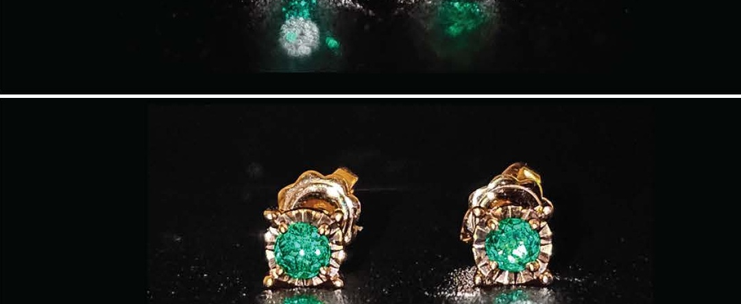 Mini Emerald Engaste Ilusión de Botón Aretes in Oro Rosa