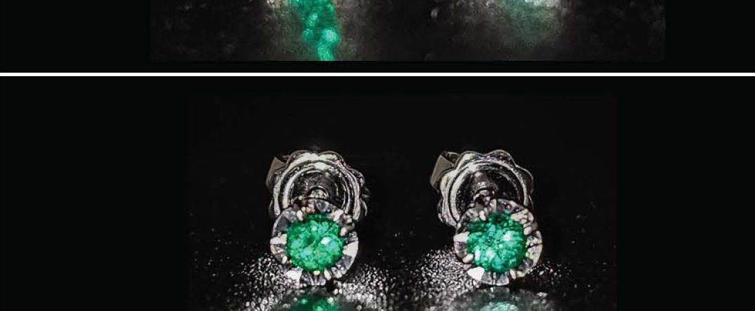 Mini Emerald Engaste Ilusión de Botón Aretes in Oro Blanco