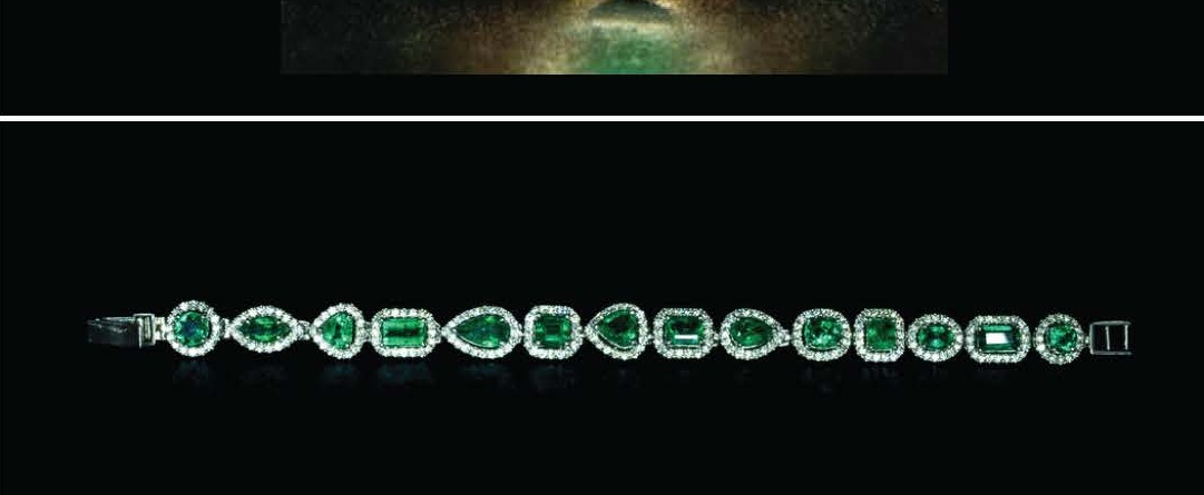 Corte Mixto Emerald Tennis Brazalete with Diamond Halos in Oro Blanco