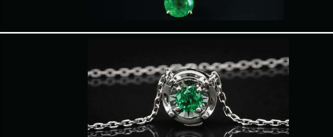Corte Redondo Emerald Solitaire Dije in Oro Blanco