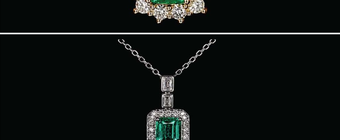 Emerald Cut Emerald Halo Diamond Pendant Necklace in White Gold