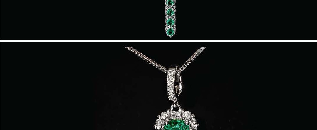 Corte Cuadrado Emerald Dije with Diamond Halo and Pavé Bail in Oro Blanco