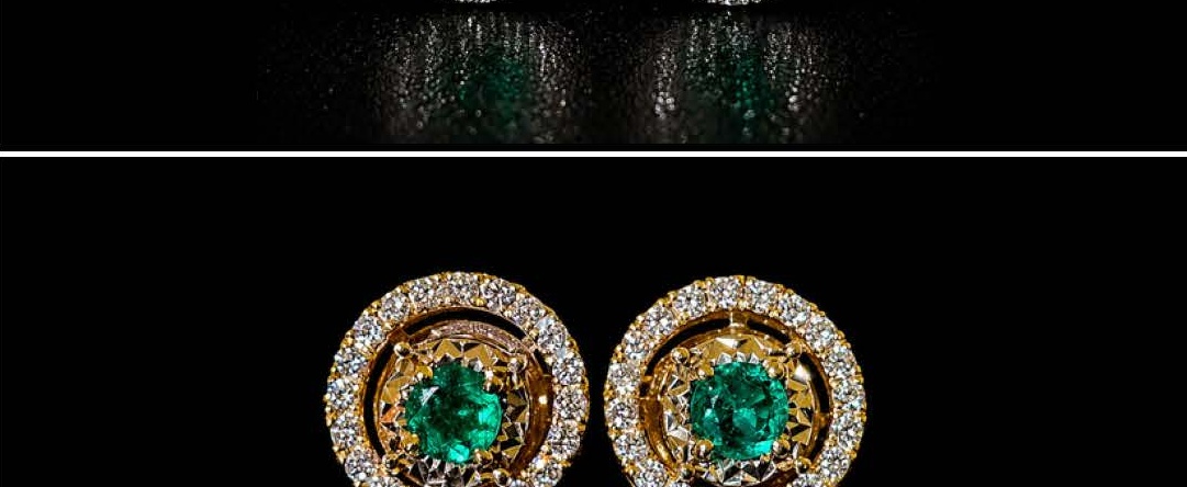 Mini Round Emerald Halo Diamond Convertible Stud Aretes in Yellow Gold